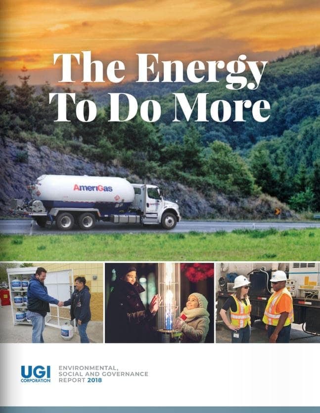 Cover of 2018 UGI ESG Report. Click to open report as an e-book.